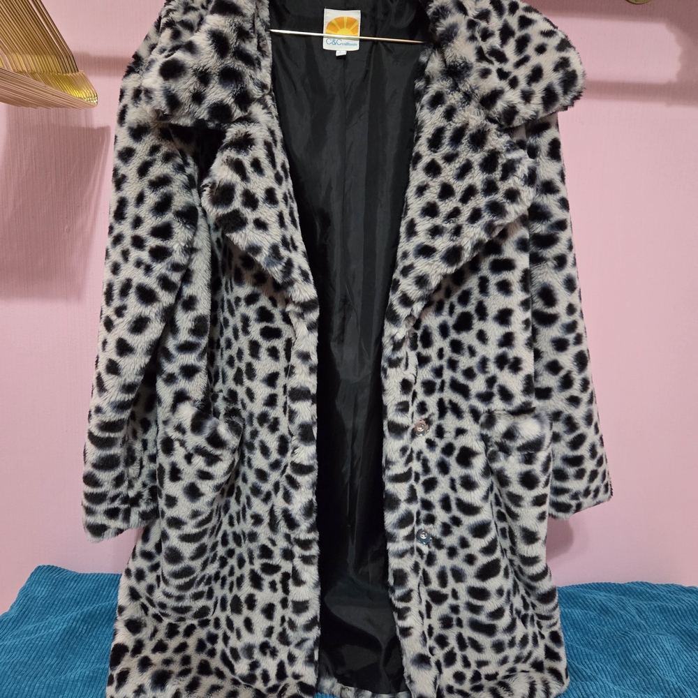 Black and Gray Faux Fur Teddy Coat